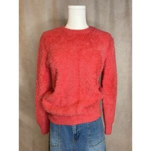 Vintage IM VELY Fuzzy Knit Sweater Coral Pink Crewneck Korea S/M